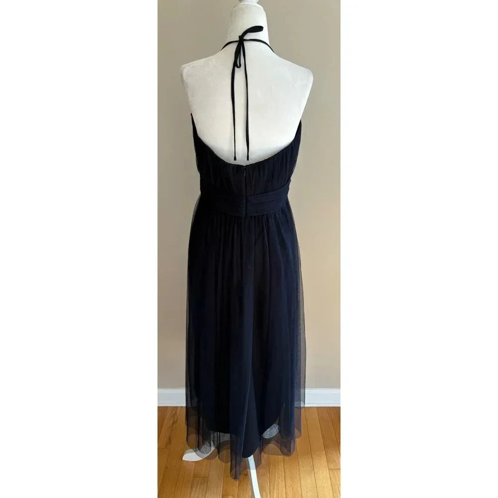 Amsale NWT Short Bridesmaid Prom Party Dress Navy Blue Halter Tulle Size 10 - Picture 4 of 12